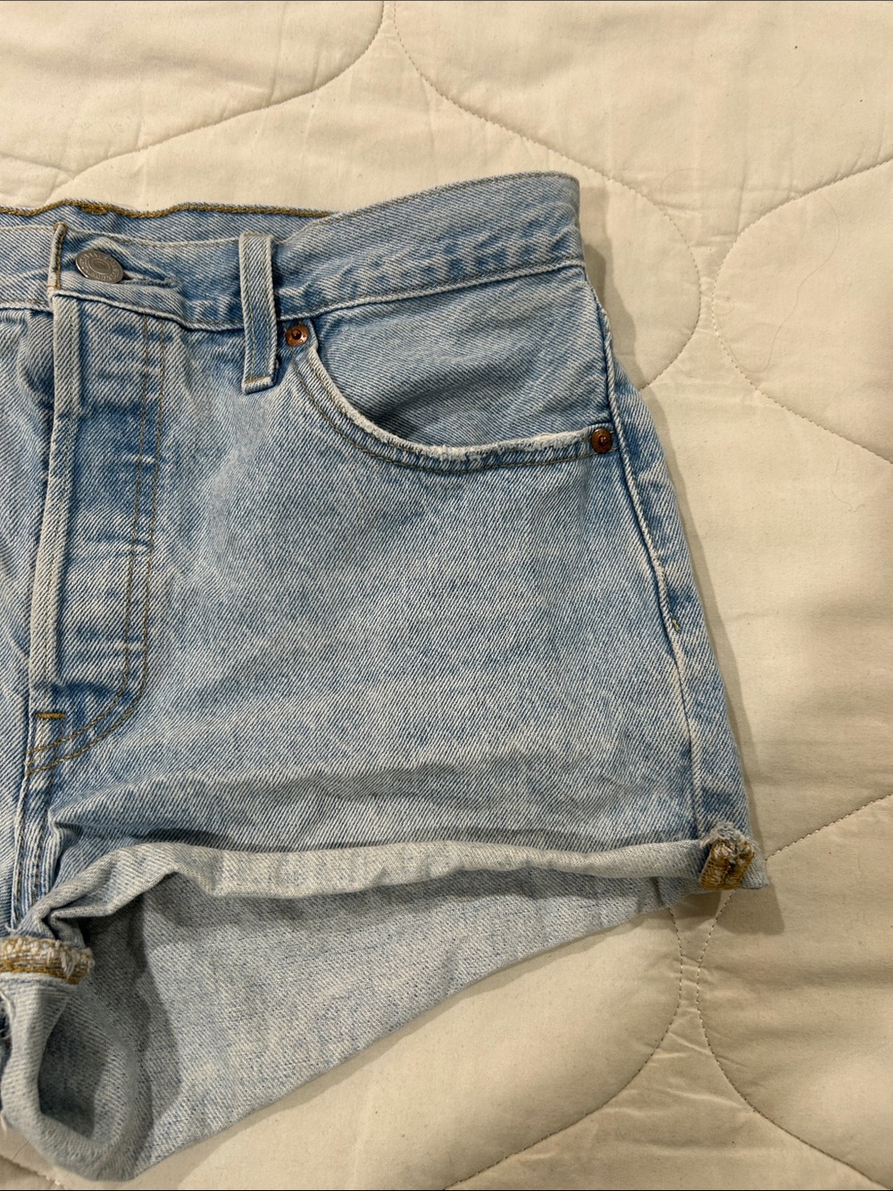 Levi's Light Wash Rolled Cutoff Denim Shorts - Picture 5 of 11